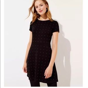 LOFT Minimalist Black & Gold Studded Flare Knit Mini Dress in Black Size 2